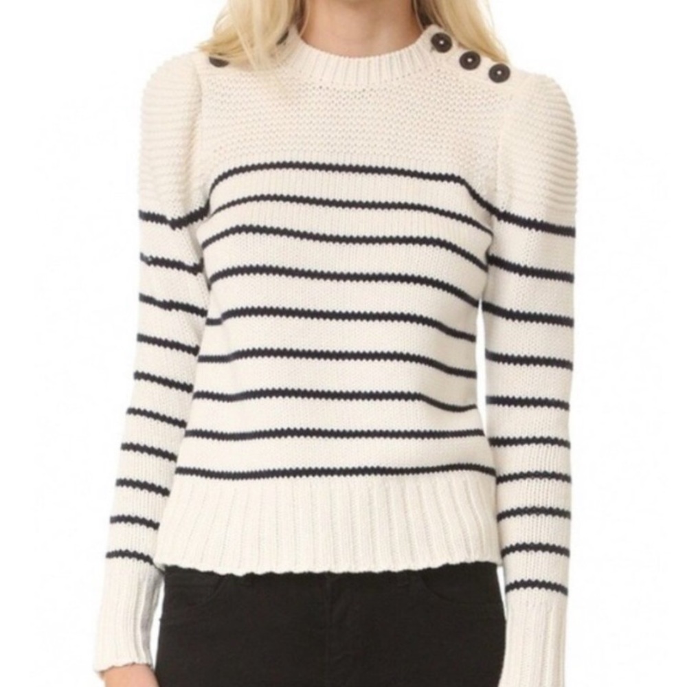 Rebecca Taylor Ivory and Navy Striped Crew Neck Sweater